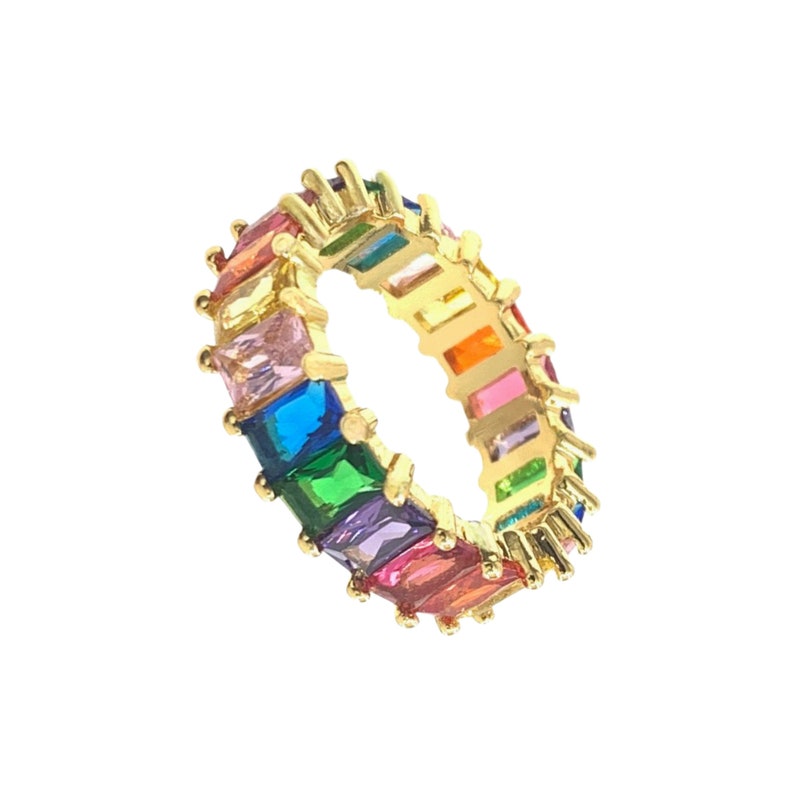 18K Multicolor Rainbow Eternity Ring, Rainbow Eternity Band, Rainbow baguette ring, Full Eternity Band, Rainbow cz Ring, Multicolor Ring, Gold