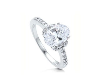 Ovale verlovingsring - ovaal geslepen ring - ovale halo-ring - trouwring - diamant stimulerende middelen (CZ) - 2,5 karaat - sterlingzilver