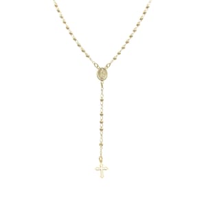 Lady of Guadalupe Gold Rosary Beaded Necklace 18k Gold Filled with Hollow Cross, Gold Rosary Necklaces, Catholic Jewelry Cross 18&quot;
