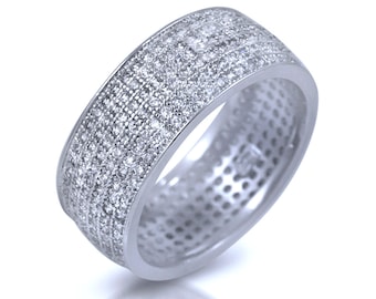 Big Micro Pave Cubic Zirconia Eternity Band Ring in Sterling Silver Wide Cigar style anniversary, mom's gift, cocktail fashion ring