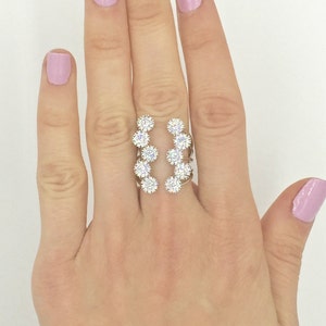 Sterling Silver Cubic Zirconia Big Open Statement Modern CZ Cocktail Ring Micro Pave Set Trendy Unique Design sz 6