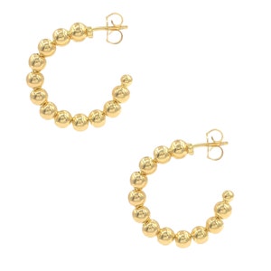 Beaded Gold Hoop Earrings, 18K Gold-Filled Open Gold Hoops, Classic Minimalist Beaded Hoop Earrings, Gold Ball Hoops, Gold Filled Earrings