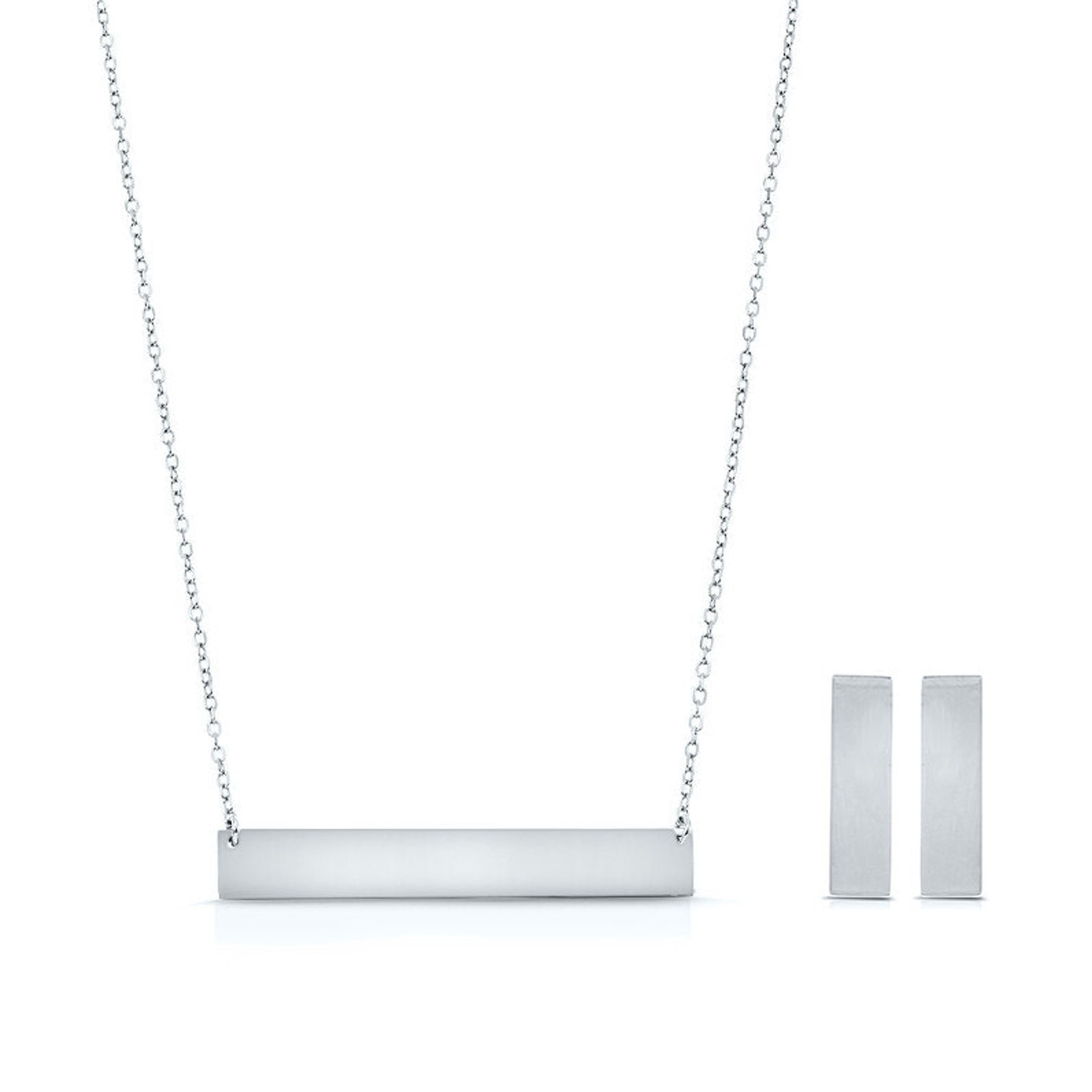 Engravable Stainless Steel Bar Necklace Earring Set Etsy