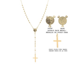 18K Gold-Filled Gold Rosary Necklaces, St. Benedict Beaded Rosary Necklace with Cross Pendant Catholic Jewelry Cross, Gold Rosary Necklace