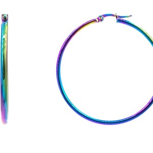 Rainbow Large hoops, Big Neon hoop earrings, Water and Sweat proof Multicolor Earrings, Big thin 80s hoops, Large fun colorful hoop earrings