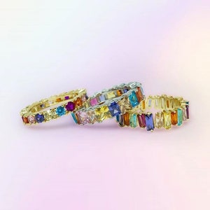 18K Multicolor Rainbow Eternity Ring, Rainbow Eternity Band, Rainbow baguette ring, Full Eternity Band, Rainbow cz Ring, Multicolor Ring, image 6