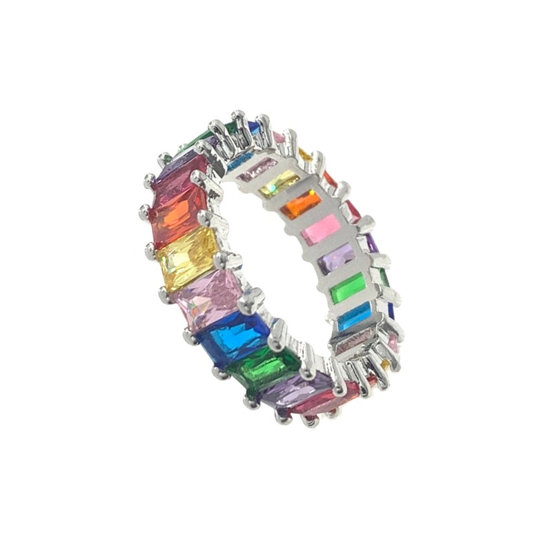 18K Multicolor Rainbow Eternity Ring, Rainbow Eternity Band, Rainbow baguette ring, Full Eternity Band, Rainbow cz Ring, Multicolor Ring, Silver