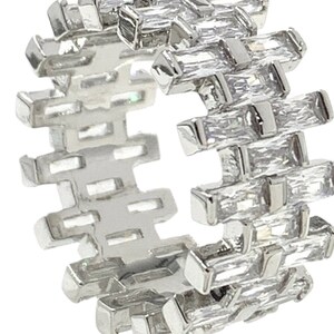 Grote zilveren veelkleurige Rainbow Eternity-ring, baguette CZ-cocktailband, volledige Eternity-band, statementring, regenboogring, veelkleurige CZ-ring