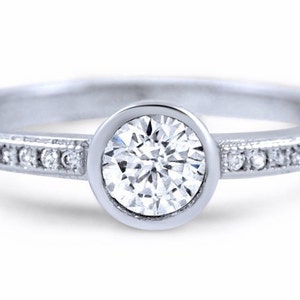 1 Carat Bezel Solitaire CZ Ring, Sterling Silver Wedding Ring Women, Stackable Anniversary Ring, Simulated Diamond Engagement Ring