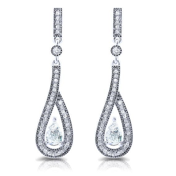 Pear Shaped 925 Sterling Silver Bridal White Cubic Zirconia Dangle