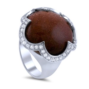 Unique Goldstone Ring in silver, Large Gemstone Ring, Orange Stone ring, Chunky Gemstone 925 Silver Ring, Stylish Gemstone Cocktail Ring