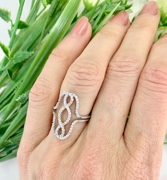 925 Sterling Silver CZ Art Deco Vintage Knuckle Ring Big Statement 