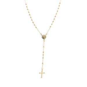 18K Gold-Filled Rosary Necklaces, St. Benedict Beaded Rosary Necklace with Cross Pendant Catholic Jewelry Cross, Gold Rosary Necklace, 18&quot;in