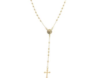 18K Gold-gefüllte Rosenkranz-Halsketten, St. Benedikt Perlen-Rosenkranz-Halskette mit Kreuzanhänger katholisches Schmuck-Kreuz, Gold-Rosenkranz-Halskette, 18 "Zoll