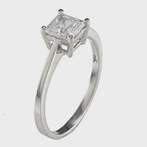 Silver Princess Cut Solitaire 925 Sterling Silver Square Cut CZ Engagement Wedding Ring, Basket Settings
