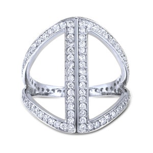 925 Silver Cocktail Ring, Silver Cage Ring, Silver double Bar Ring, Statement Ring - Statement 925 CZ Ring. Modern Ring, Trendy Jewelry,