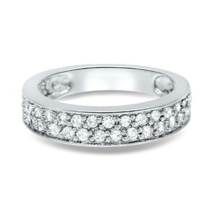 CZ Wedding Band, Half Eternity Silver CZ Ring, Semi Eternity Band,  Cubic Zirconia 925 Band, Wedding Band Stacked Stackable Ring
