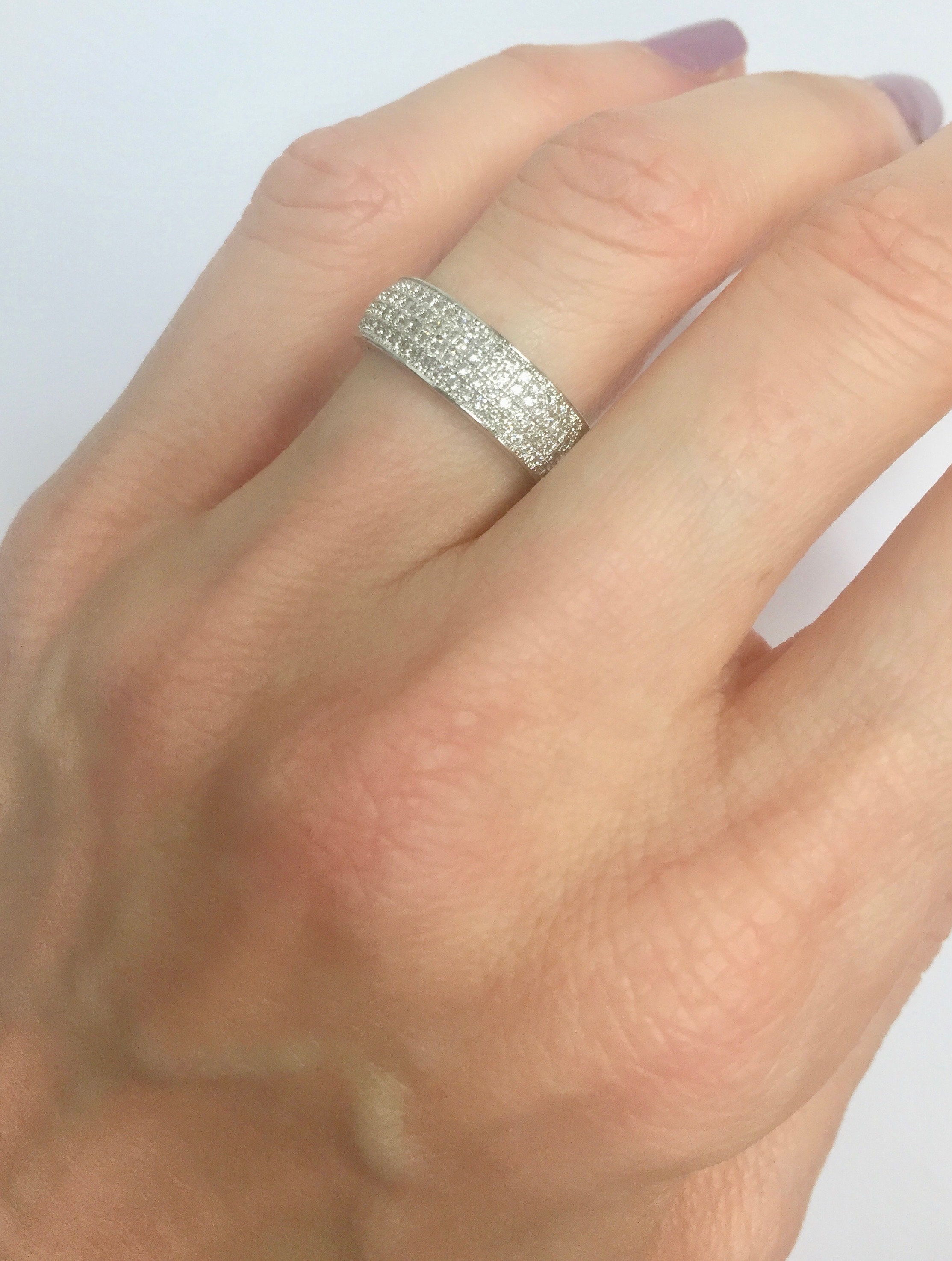 925 Silver CZ Eternity Ring All Around Pave Band Micro Pave