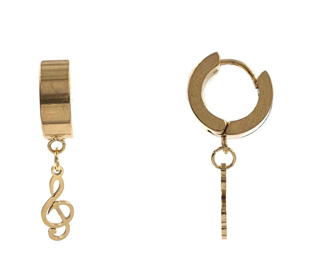 Musical Note Hoop Music Note Charm Dangle Hoops Earrings, Gold Silver Treble Clef ...