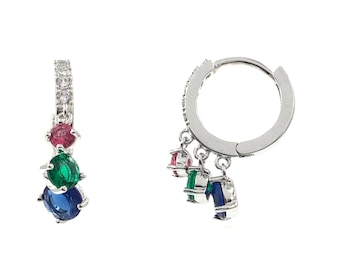 CZ drop Hoops, Charms Huggie Hoop Dangle Earrings, Birthstone Dangling Charm Earrings, Minimalist Hoops, Charm Earrings, Huggie Hoop earring