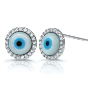 small evil eye  stud earrings sterling silver, Evil Eye CZ studs, good luck earrings, pearl and cz stud earrings, evil eye pearl earrings
