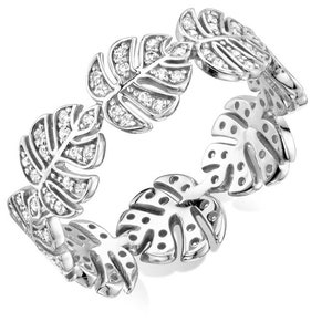 Sterling silver leaf ring, Eternity CZ Band, Leaf Ring, Leaf Silver CZ ring, Celebrity Style Ring, All around cz band, Nature inspired