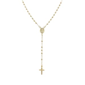 18k Gold Filled Lady of Guadalupe Rosary Beaded Necklace Small Cross, Gold Rosary Necklaces, Catholic Jewelry Cross Anniversary gift, 18&quot;