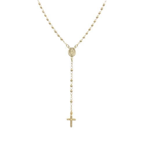 18k Gold Filled Lady of Guadalupe Rosary Beaded Necklace Small Cross, Gold Rosary Necklaces, Catholic Jewelry Cross Anniversary gift, 18"