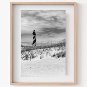 Cape Hatteras Lighthouse Photograph, Outer Banks Black and White Photography, Coastal Decor Print Art, OBX Beach Art, Carolina Ocean Gifts