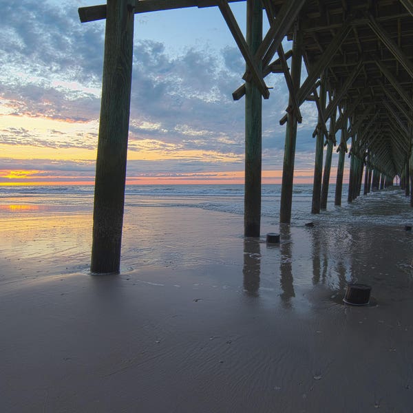 Sunrise Under the Surf City Pier.  North Carolina Coast photography, Ocean cathedral, Beach photography print, Serene morning magic