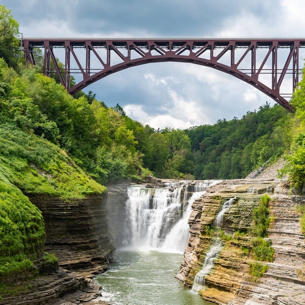 Water Under the Bridge - NY Letchworth State Park Photography, New York decor, Waterfall prints, bridge photography, Upstate, Landscape pics