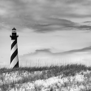 Cape Hatteras National Seashore Lighthouse  -  Black and White Photography, Coastal Decor, Beach Prints, Outer Banks, North Carolina Art,