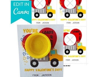 Play-Doh Valentines Gift Card | Printable Class Valentine Day Gifts | Non-candy Gift | Small Gift | Construction Truck | Classroom Favor