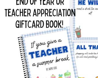 Teacher Appreciation Gift Card Booklet | Printable Summer Break Theme (Canva Editable)