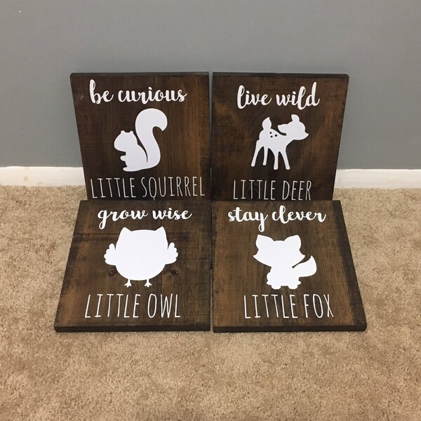 Rustic Woodland Animal Nursery Sign, Pine Wood Decor