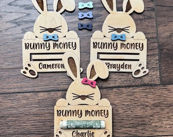 Personalized Easter Bunny Money Holder | Wooden Easter Tag