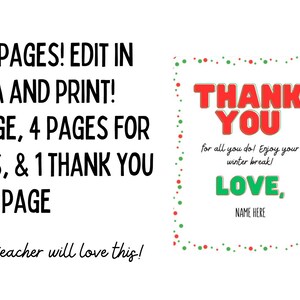 May include: A white digital print with text in red and green. The text reads "THANK YOU" and "LOVE" with space for a name. Additional text indicates the product includes 6 pages for gift cards and thank you notes.