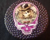 Grateful Dead Box. Metallic Black and Purple. Jewellery Box. Steal Your Face. Stealie. Jerry. Hand Made. Art. Trinket Box