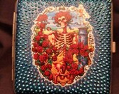 Grateful Dead ID Case. Cigarette Case. Metallic Blue and Crystal Glitter. Bertha. Skeleton. Roses.