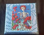 Grateful Dead Upcycled Box. Metallic and Glow in the Dark Blue. Jewellery Box. Hand Made. Art. Trinket Box. Bertha. Skeleton.