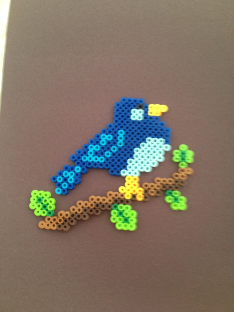 Perler Bead Blue Bird Sitting on a Branch | Etsy
