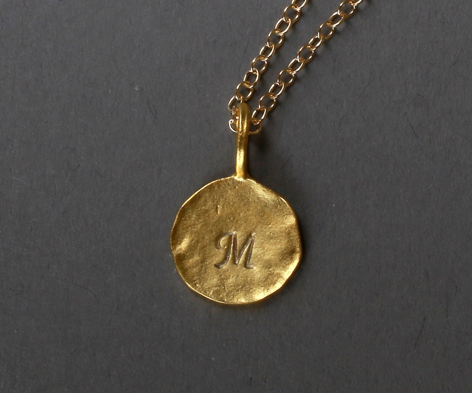 Dainty Gold Initial Necklace disc pendant gold necklace gold Etsy