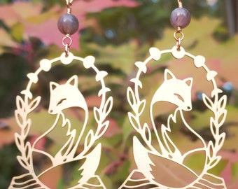 Fox Earrings with Sunstone