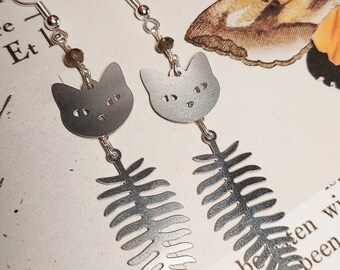 Cat & Fern Earrings with Smokey Quartz
