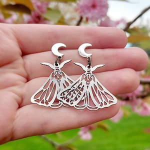 Moon & Moth Stud Earrings