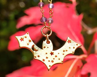 Celestial Bat Necklace with Amethyst