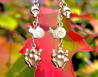 Frog, Snail, and Mushroom Earrings