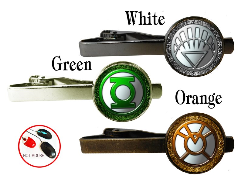 wedding boyfriend husbend groomsmen gift Green Lantern set cufflinks and tie clip superhero super hero heroes cufflinks tie clip tie bar