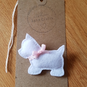 Felt white Westie brooch pink bow