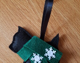 Felt Scottie dog Christmas bauble in with green scarf